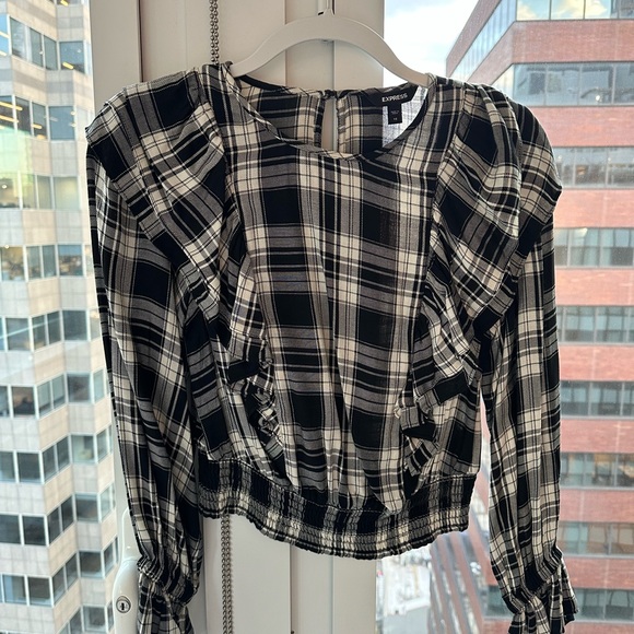 EXPRESS Plaid Ruffle Blouse - Picture 2 of 3